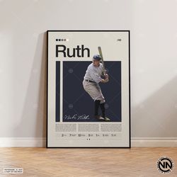 Babe Ruth Poster, New York Yankees, Yankees Print, Baseball Prints, Sports Poster, MLB Poster, Baseball Wall Art, Sports