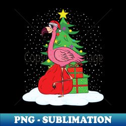 Pink Flamingo with Christmas Tree - PNG Transparent Sublimation File - Bold & Eye-catching