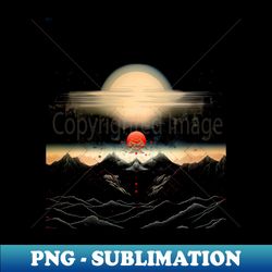 Japanese Geometry 7 Red Moon Landscape - Premium PNG Sublimation File - Capture Imagination with Every Detail
