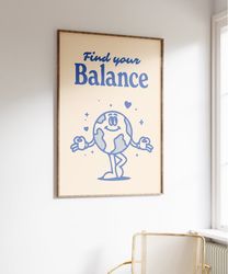 Positive Self Care Poster, Retro Wall Decor, Aesthetic Poster, Digital Download Print, Work Life Balance Poster, Downloa