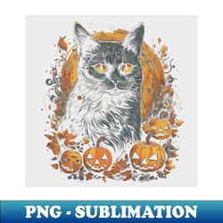 Black Cat and Pumpkins and Full Moon Halloween - PNG Transparent Digital Download File for Sublimation - Fashionable and Fearless
