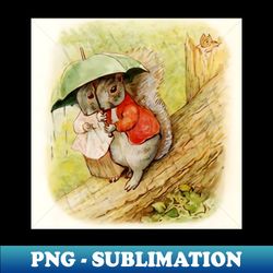 Squirrel Nutkin in Autumn Rain by Beatrix Potter - Sublimation-Ready PNG File - Unleash Your Creativity