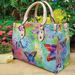 Butterfly Landscape Leather Handbag  Wallet, Colorful Butterfly Shoulder Bag, Custom Bag