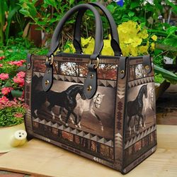 Black And White Horse Women Leather Bag Handbag, Dachshund Lovers Handbag, Dachshund Women Bags and Purses