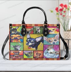Chihuahua Dog Leather Bag hand bag, Chihuahua Woman Bags and Purse, Chihuahua Lovers Handbag