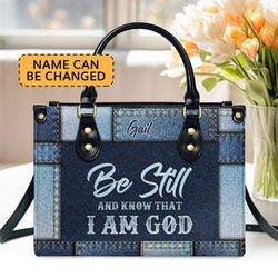 christian be still and know that i am god leather bag hand bag, custom jesus woman handbag, jesus lovers handbag