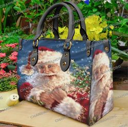 Christmas Santa Claus Leather Bag hand bag, Santa Woman Purse, Santa Claus Lovers Handbag