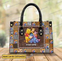 Custom Cartoon Winnie The Pooh Leather Bag hand bag, Pooh Woman Purse, Pooh Lovers Handbag