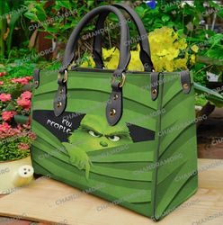 Custom Grinch Christmas Leather Bag hand bag, Grinch Woman Purse, Grinch Lovers Handbag
