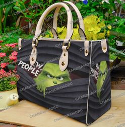 Custom Grinch Ew People Leather Bag hand bag, Grinch Woman Purse, Grinch Lovers Handbag
