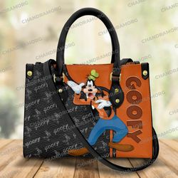 Custom Name Goofy Cartoon Leather Bag hand bag, Goofy Woman Purse, Goofy Lovers Handbag