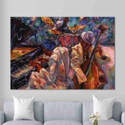 African Jazz Art, African Canvas, Jazz Wall Art, Jazz Oil Painting Canvas, Pianist Wall Art, Musician Canvas, Saxophone