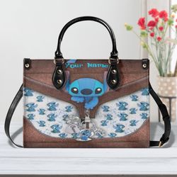 Custom Name Stitch Women Leather Bag, Stitch Lovers Handbag, Stitch Women Bags and Purses