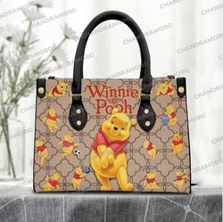 Customized Winnie The Pooh Cartoon Leather Bag hand bag, Pooh Woman Purse, Pooh Lovers Handbag