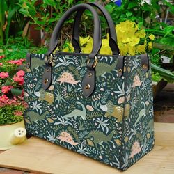 Dinosaur Flower Leaf Leather Bag hand bag, Dinosaur Women Handbag, Custom Leather Bag
