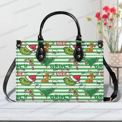 Grinch Leather Hand Bag, Grinch Lovers Handbag, Grinch Women Bags and Purses