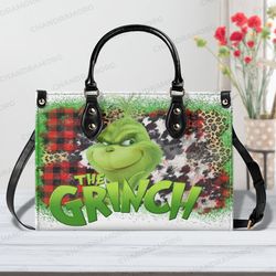 Grinch Merry Christmas Leather Bag, Grinch Lovers Handbag, Grinch Women Bags and Purses