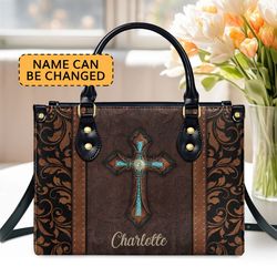 Personalized Cross Leather Bag hand bag, Custom Jesus Woman Handbag, Jesus Lovers Handbag