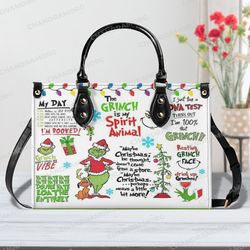 Personalized Name Grinch Leather Bag hand bag, Grinch Women Handbag, Grinch Lovers Handbag
