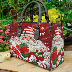 Santa Claus Christmas Leather Bag hand bag, Santa Woman Purse, Santa Claus Lovers Handbag