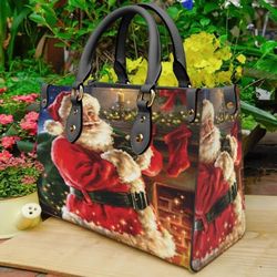 Santa Claus Leather Bag hand bag, Santa Woman Purses, Santa Claus Lovers Handbag