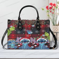 Stitch Merry Christmas Leather Bag, Stitch Lovers Handbag, Stitch Women Bags and Purses