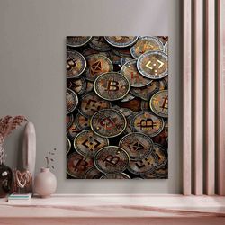 Colorful Bitcoin With Bright, Modern Canvas, Money Art Canvas, Cryptocurrency Art, Abstract Poster, Crypto Artwork, Colo