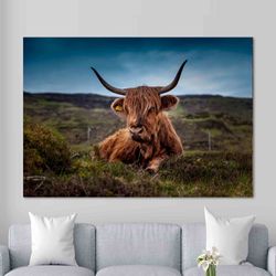 Highland Cow Wall Art, Coastal Wall Decor, Loft Wall Art, Canvas Wall Art, Tropical Wall Art, Cow Poster, Farm Gift, Far