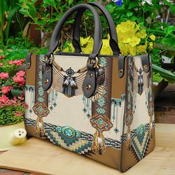 Brown Pattern Breastplate Native Leather Bag, Native Woman Purse, Mandala Handbag