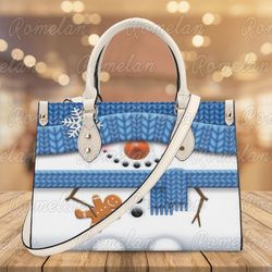 Christmas Snowman High-Quality Handbag, Snowman Lover Handbag, Custom Leather Bag