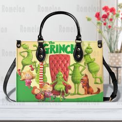 Custom Christmas Grinch Leather Handbag, Grinch Lover Handbag, Custom Leather Bag