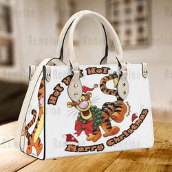 Custom Tigger Christmas Leather Handbag, Tigger Woman Purse, Tigger Lovers Handbag