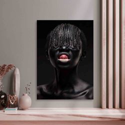 Trendy Wall Decor, African Gold Lip Printed, African Woman Artwork, Gold Woman Artwork, Ethnic Printed, African Gold Wom