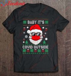 Baby Its Covid Outside Santa Face Mask Ugly Christmas Sweater Shirt, Couples Christmas Shirts  Wear Love, Share Beauty