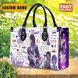 Prince Singer Leather Handbag, Watercolor Art - Prince Purple Women Bag, Personalized Leather BagPurseTote Bag