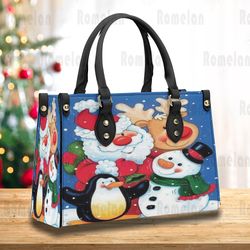 Snowman And Santa Claus Christmas Handbag, Christmas Woman Handbag, Christmas Women Bag and Purses