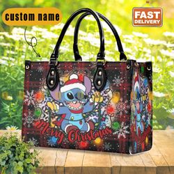 Stitch Christmas Leather Bag, Stitch Cute Handbag, Stitch Fan Gift