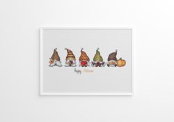 Set of Five Mini Fall Gnomes Cross Stitch Pattern, Cozy Autumn Gnomes, Digital File PDF Instant Download, Thanksgiving