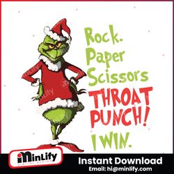Grinch Christmas Rock Paper Scissor Throat Punch I Win SVG