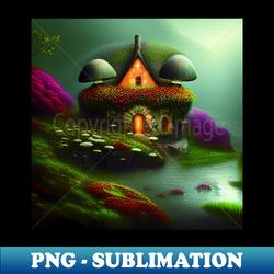 Sparkling Fantasy Cottage with Lights and Glitter Background in Forest Scenery Nature - Exclusive Sublimation Digital File - Create with Confidence