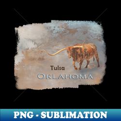 Longhorn Bull Tulsa Oklahoma - Retro PNG Sublimation Digital Download - Revolutionize Your Designs