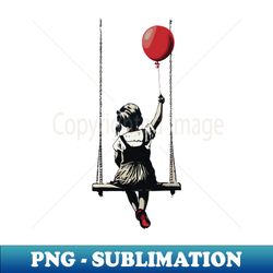 little girl on a swing holding a balloon - sublimation-ready png file - enhance your apparel with stunning detail
