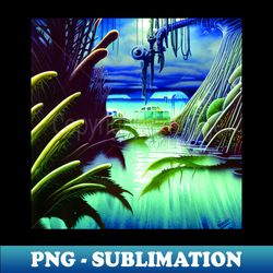 SeaScape Painting in Blue Theme Beautiful Nature - Modern Sublimation PNG File - Enhance Your Apparel with Stunning Detail
