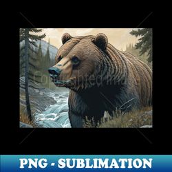 grizzly bear illustration - retro png sublimation digital download - create with confidence