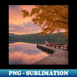 Sunset over a Tranquil Lake - Retro PNG Sublimation Digital Download - Unlock Vibrant Sublimation Designs