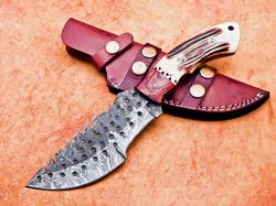 Custom Handmade Damascus Blade Camping Hunting Full Tang Tracker Knife