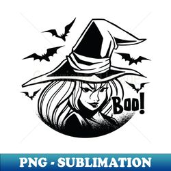 naughty witch with hat and bats halloween boo graphic - high-quality png sublimation download - transform your sublimation creations