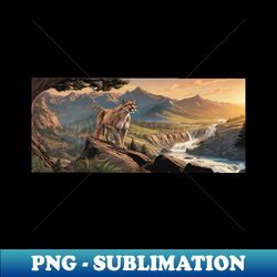 mountain lion with a beautiful landscape behind - premium png sublimation file - create with confidence
