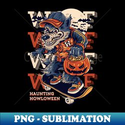 Haunting Halloween Wolf With Howling Candy And Skate - Decorative Sublimation PNG File - Revolutionize Your Designs