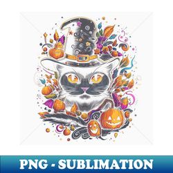 black cat wearing a witch hat halloween cat theme - png transparent digital download file for sublimation - unlock vibrant sublimation designs